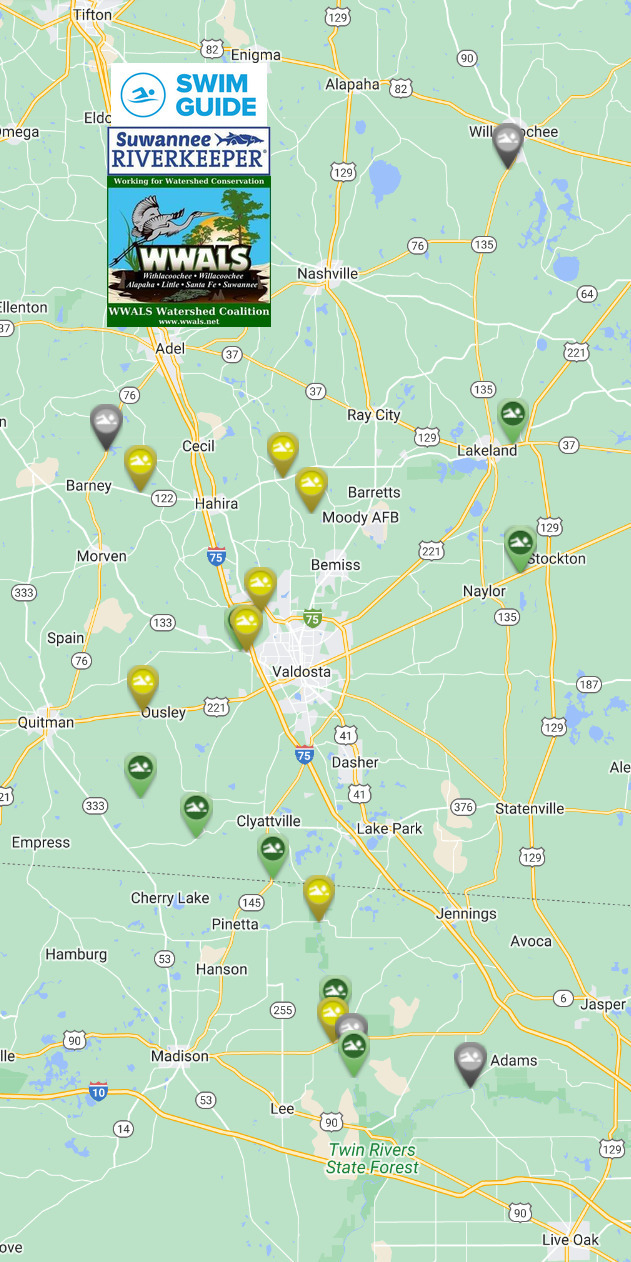 Map: good Withlacoochee River, Swim Guide 2023-06-22