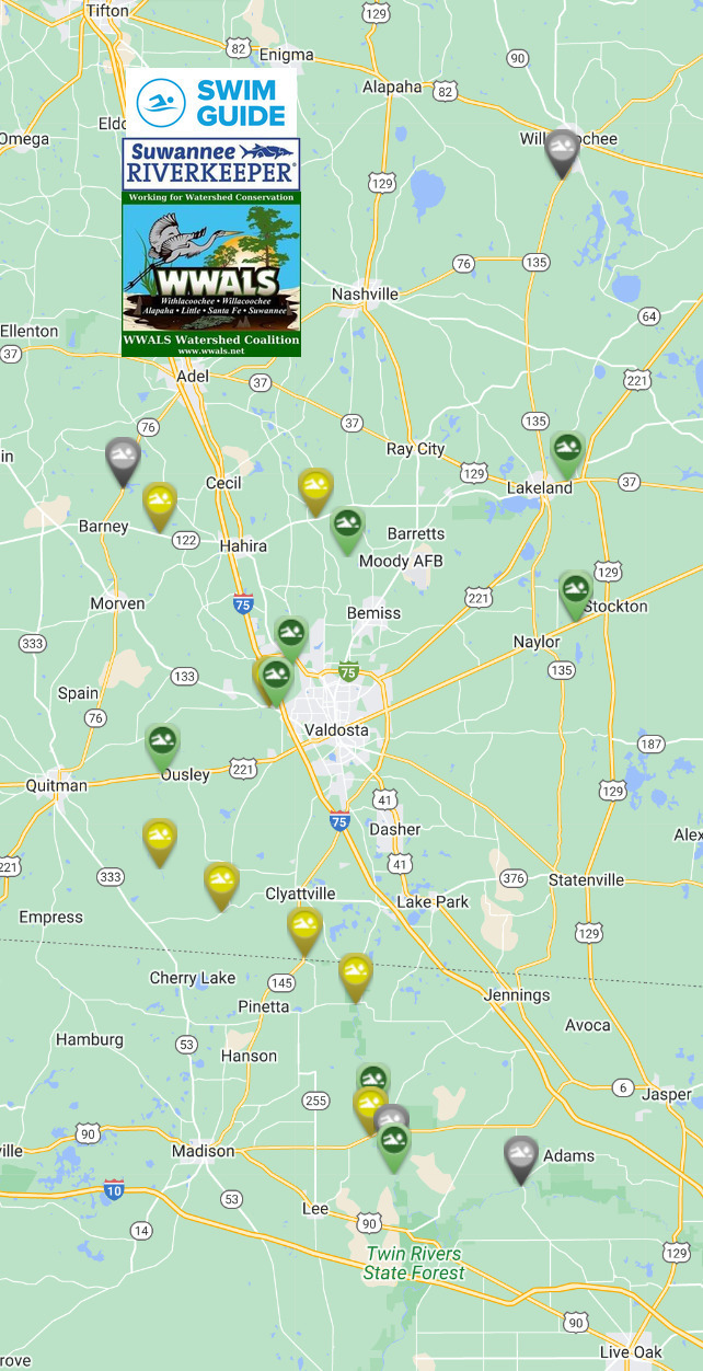 Map: Clean Alapaha, Little, Withlacoochee Rivers, Swim Guide 2023-06-29