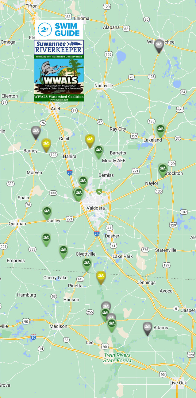 Map: Clean Little and Withlacoochee Rivers, Swim Guide 2023-07-06