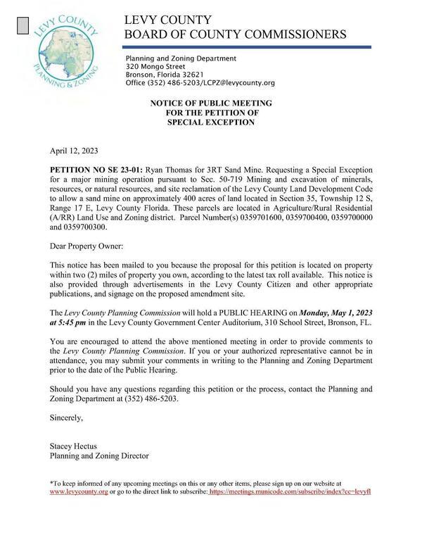 [NOTICE OF PUBLIC MEETING FOR THE PETITION OF SPECIAL EXCEPTION April 12, 2023]