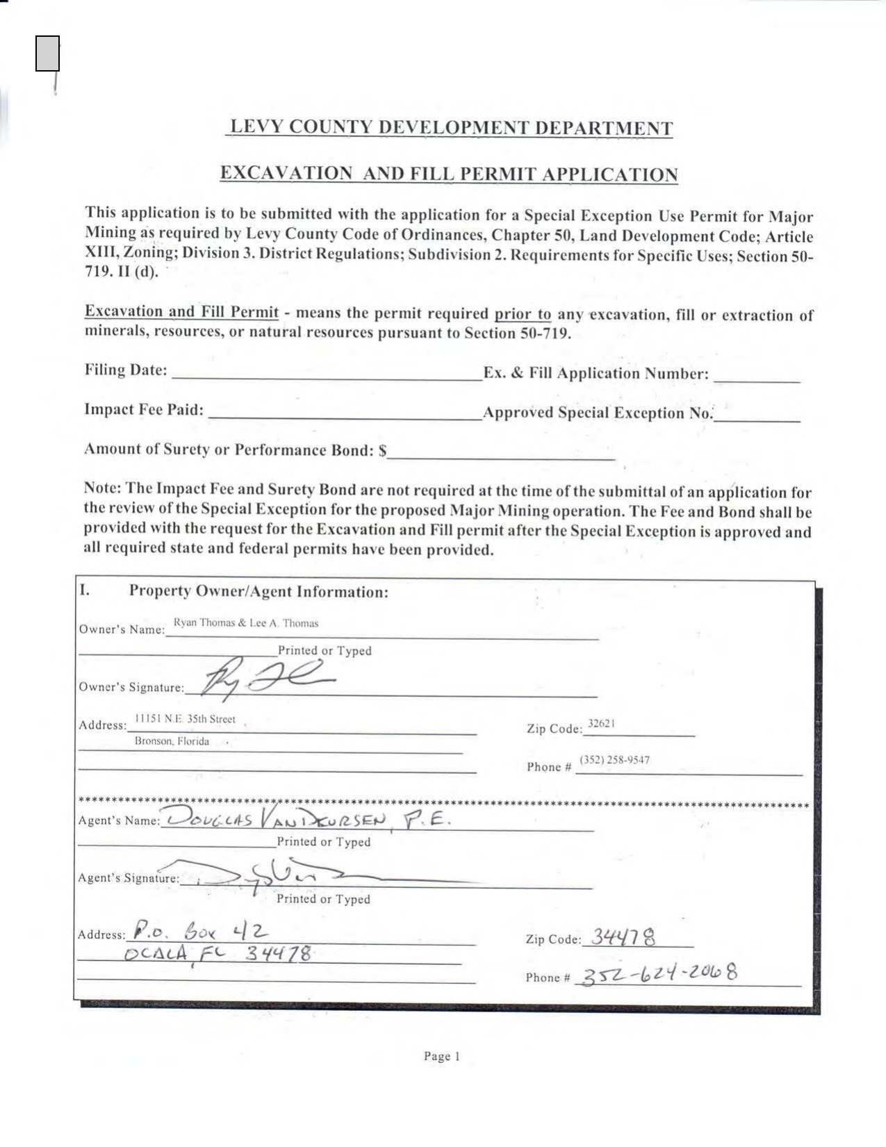 Levy County Excavation and Fill Permit Application