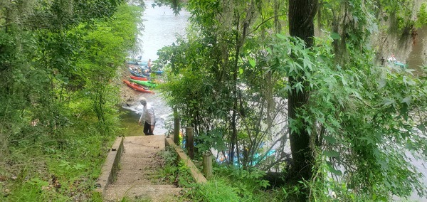 Gretchen climbing Hardee Spring steps, 12:48:32, 30.5445977, -83.2500610