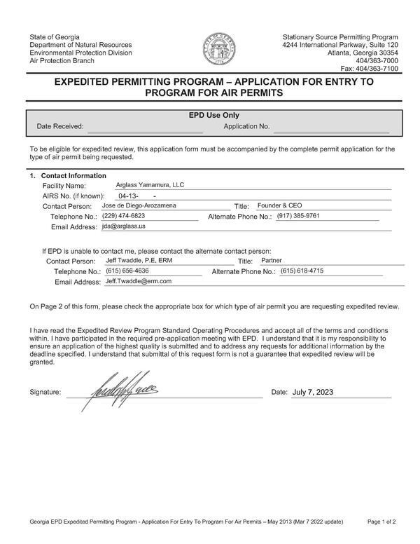 EXPEDITED PERMITTING PROGRAM – APPLICATION FOR ENTRY TO PROGRAM FOR AIR PERMITS