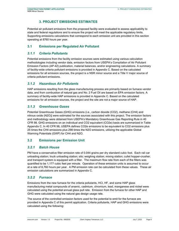 3. PROJECT EMISSIONS ESTIMATES