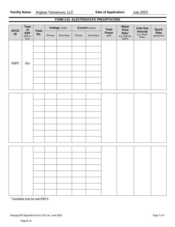 FORM 3.03 -ELECTROSTATIC PRECIPITATORS