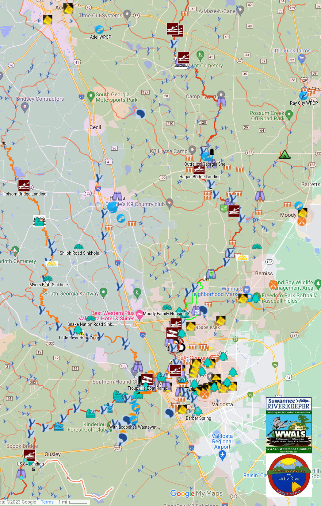 Map: GA 37 to Tiger Creek, Withlacoochee River, in WLRWT