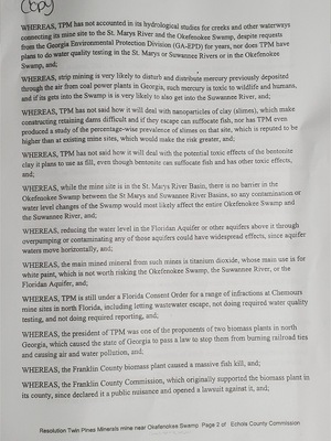 [WHEREAS, TPM has not accounted in its hydrological studies for creeks and other waterways connecting its mine site...]