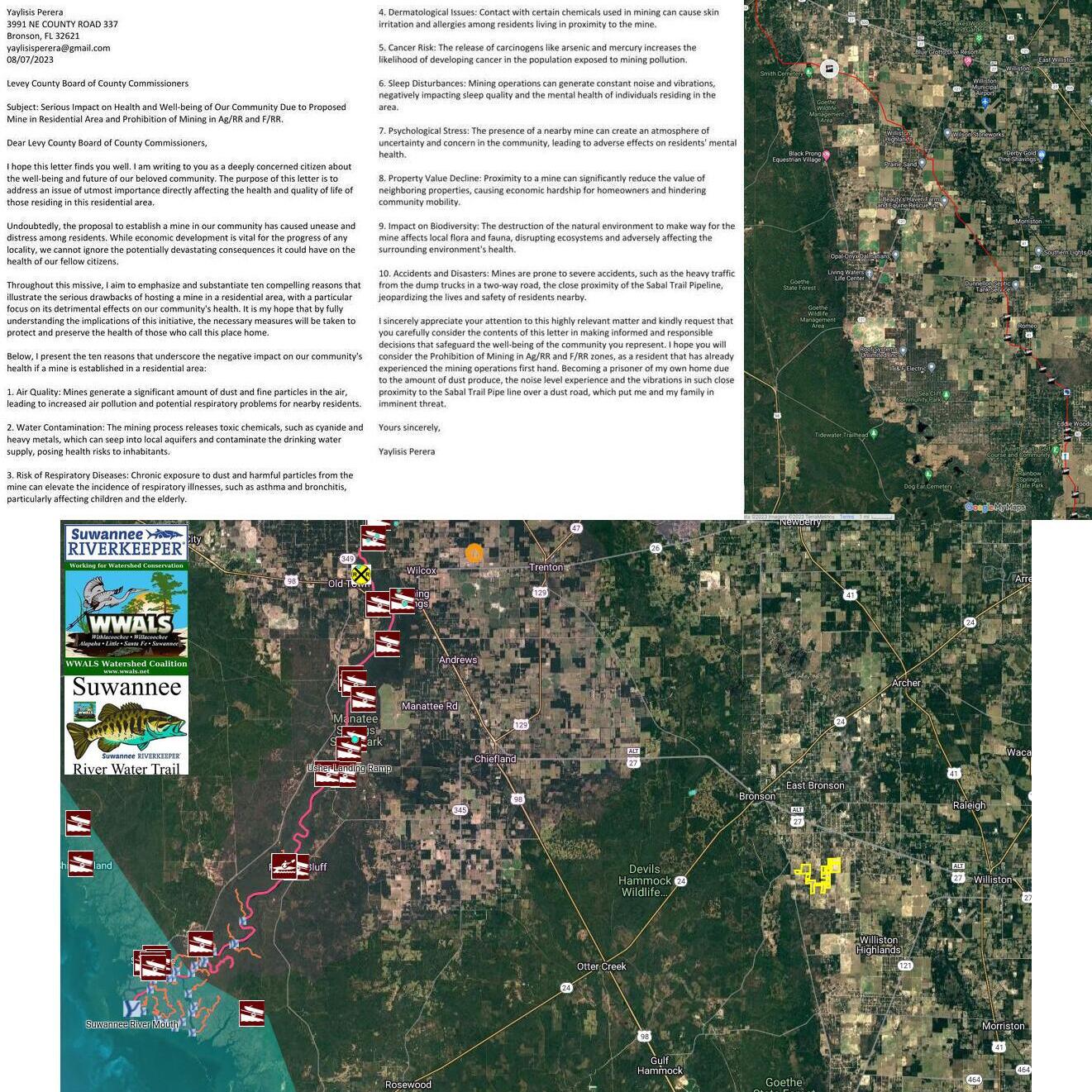 Letter, Map to Rainbow Springs, Map to Suwannee River