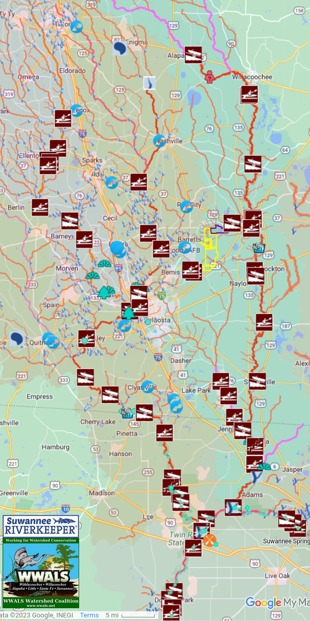 Tifton to Live Oak, Suwannee River Basin map by WWALS