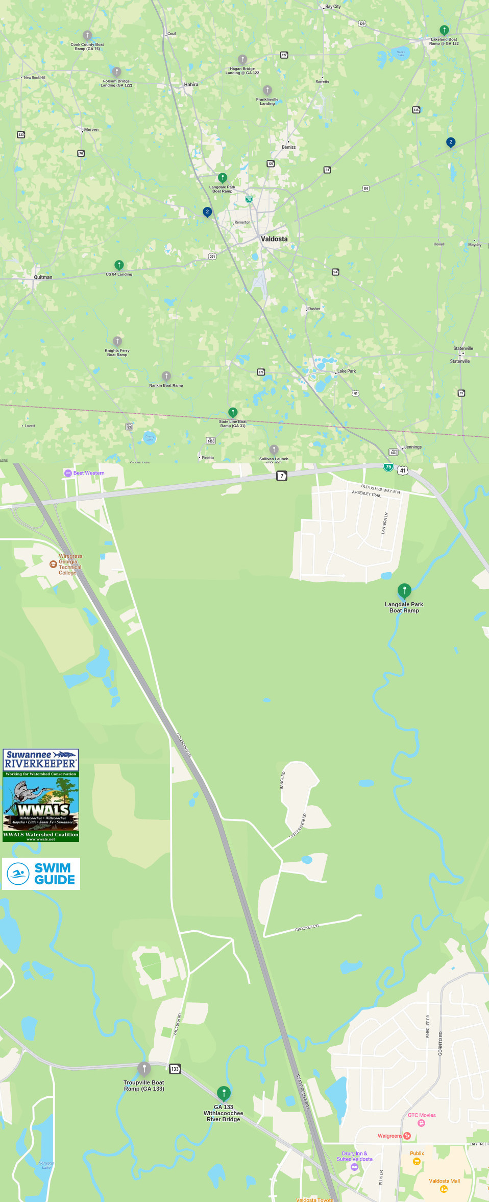 Map: Clean Withlacoochee River, Swim Guide 2023-08-24