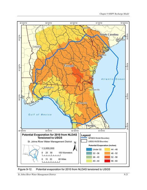 [Figure 9-12. Potential evaporation for 2010 from NLDAS tensioned to USGS]