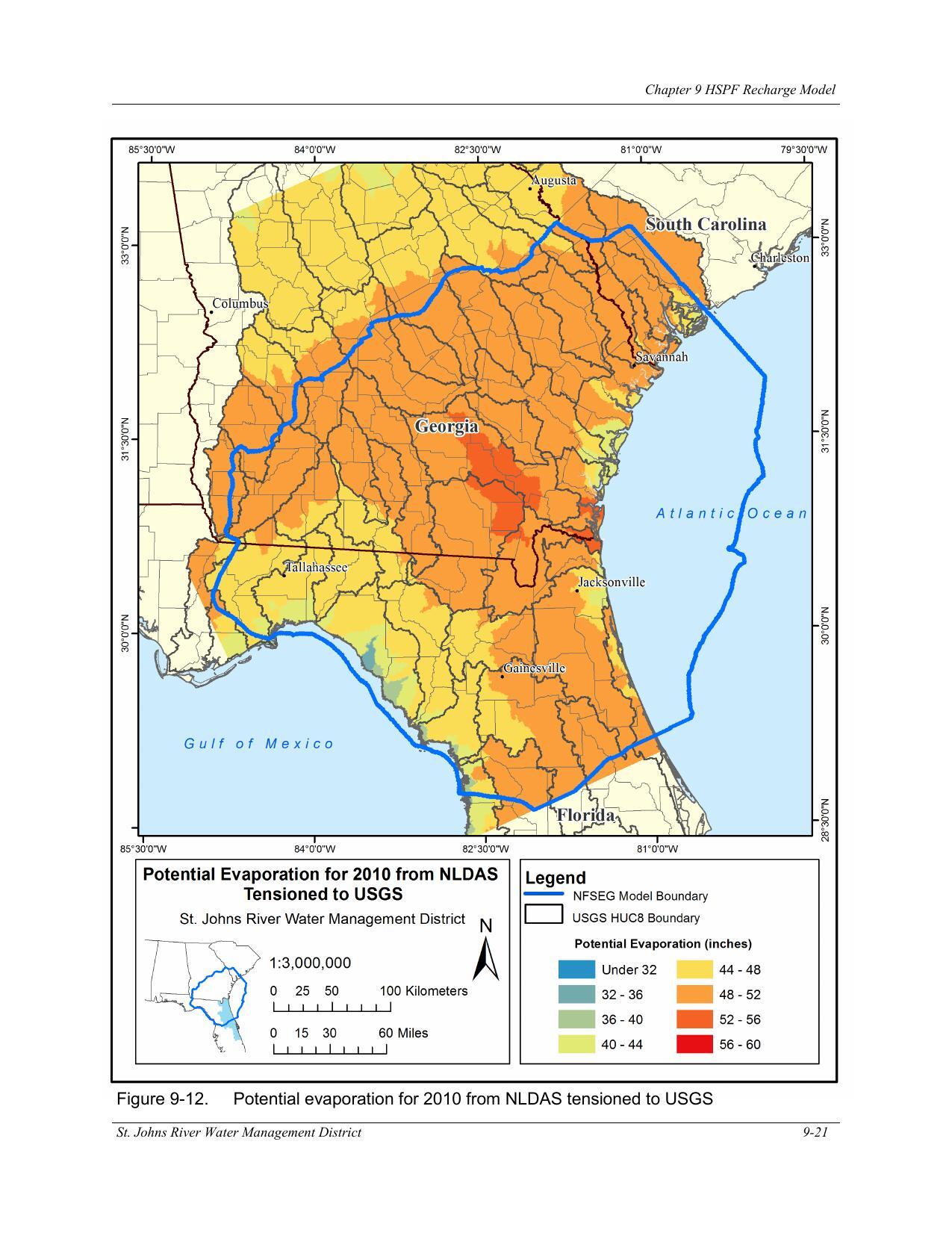 Figure 9-12. Potential evaporation for 2010 from NLDAS tensioned to USGS