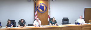 [Panel: Clerk to Board Eric Musgrove, Lee-Anne Button with Rep. Shoaf's office, Stephen Holson with Sen. Corey Simon's office, Commissioner District 1 Don Hale, Livestock Sgent Erin Jones, Jimmy Norris with Economic Development]