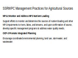 SSRWPC Management Practices for Agricultural Sources