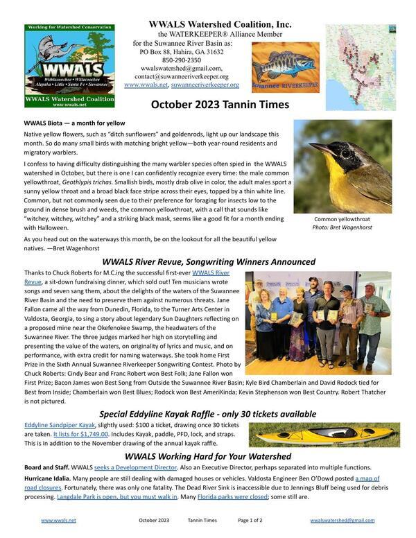 [Biota, WWALS River Revue, Eddyline Kayak Raffle, Board and Staff, Hurricane Idalia]