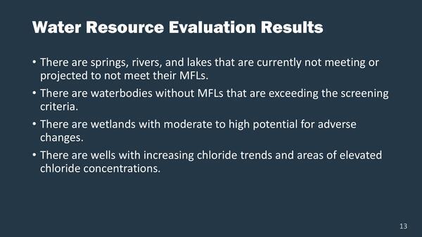 Water Resource Evaluation Results