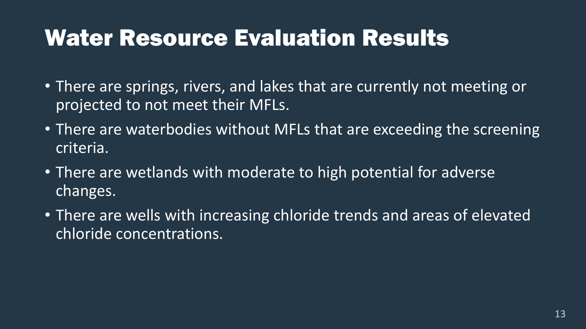 Water Resource Evaluation Results