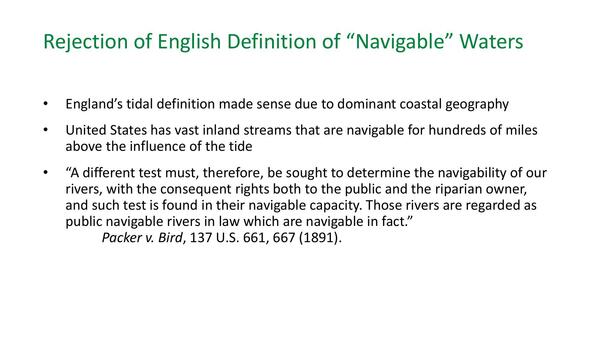 Rejection of English Definition of “Navigable” Waters