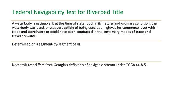 Federal Navigability Test for Riverbed Title