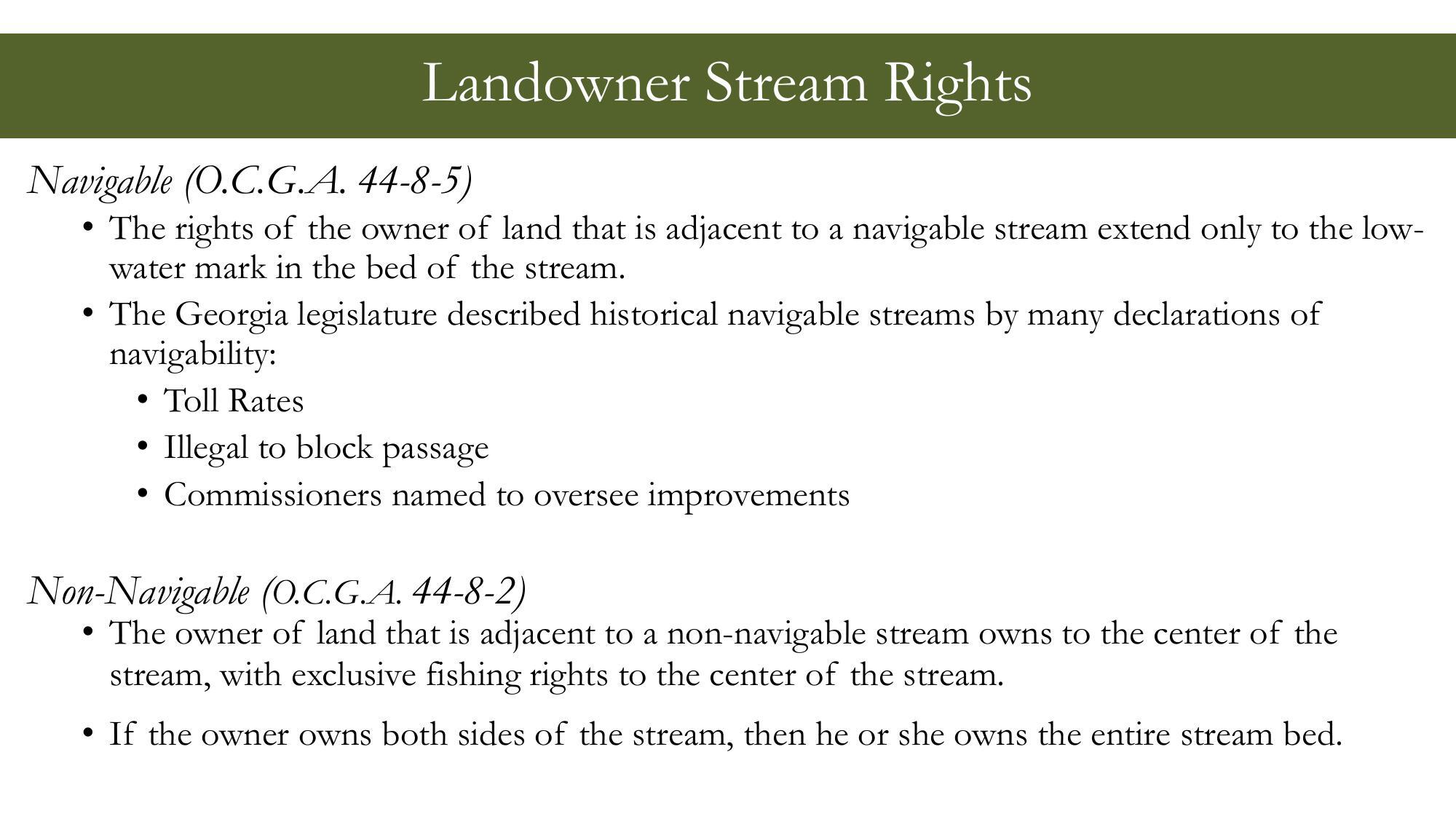 Landowner Stream Rights, Navigable (O.C.G.A. 44-8-5)