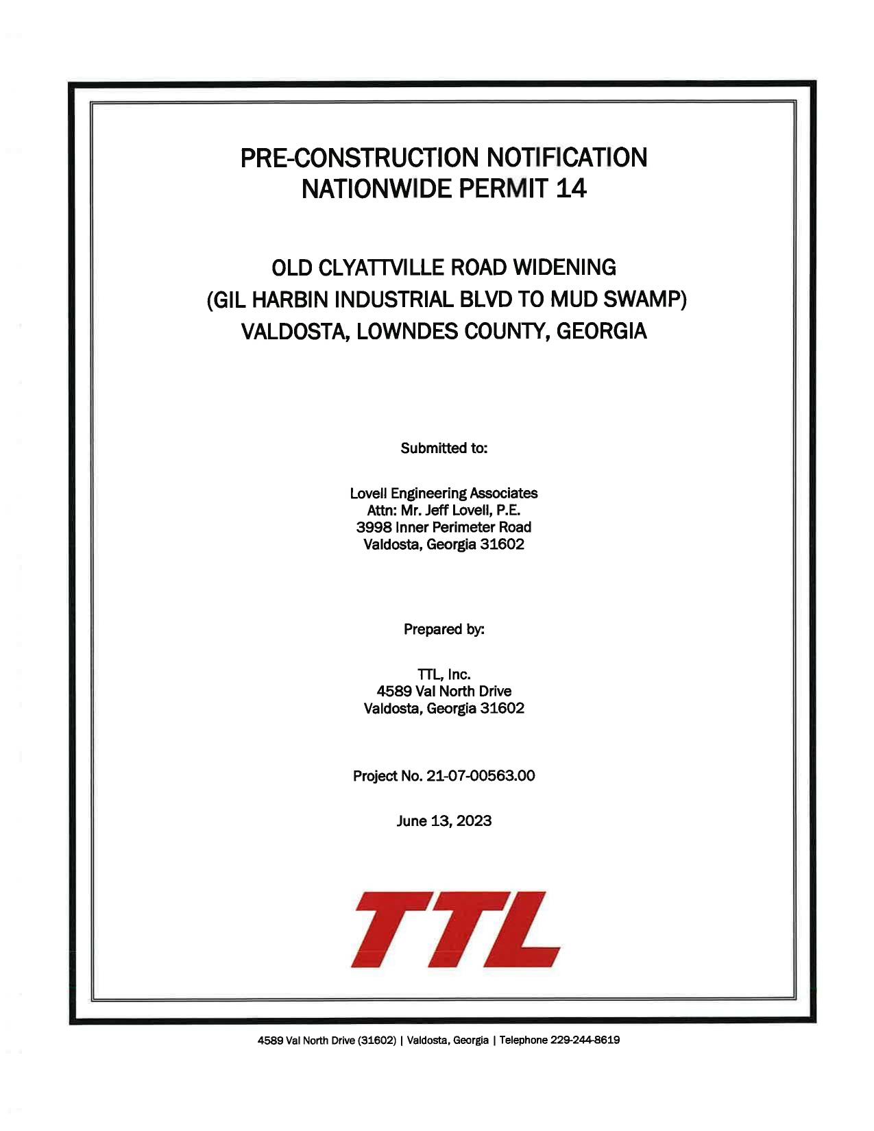 PRE-CONSTRUCTION NOTIFICATION NATIONWIDE PERMIT 14