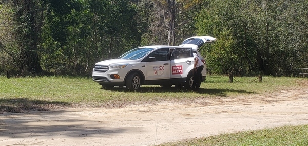 WALB 10 First Alert car, Langdale Park Boat Ramp, Withlacoochee River 2023-10-19, 2023:10:19 13:24:11, 30.8877960, -83.3236310