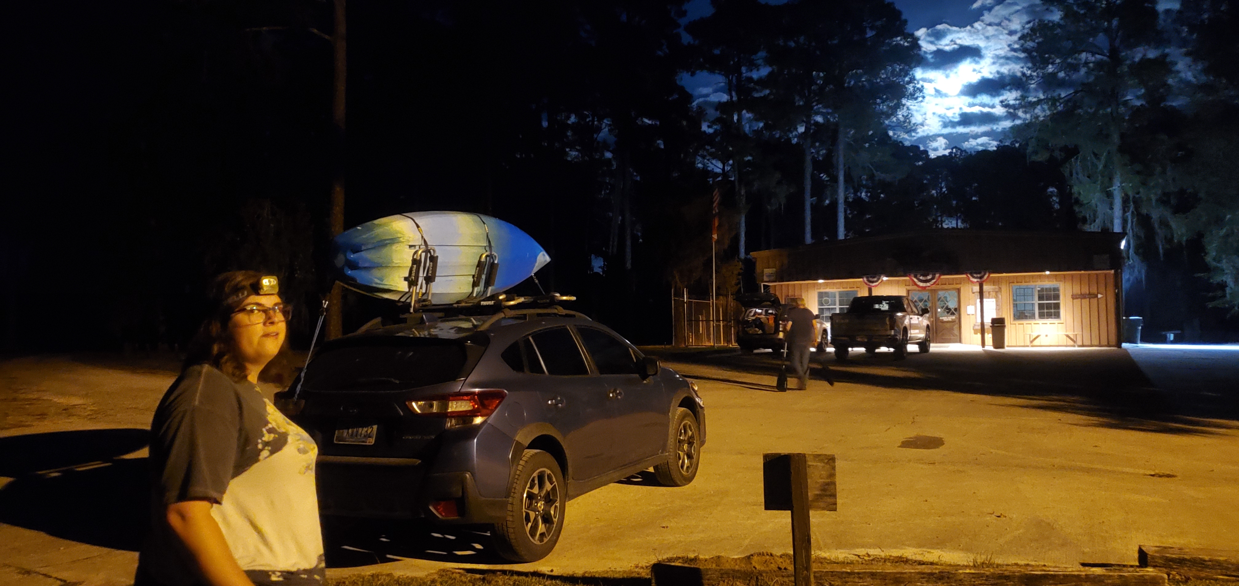 Elizabeth Brunner, her Subaru, Banks Lake Outdoors, Full Hunters Moon