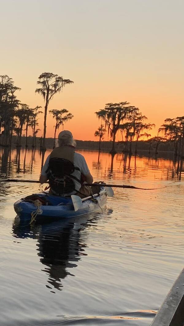 Suwannee Riverkeeper into the sunset, Banks Lake Full Hunters Moon --Lisa Adkins Montisano