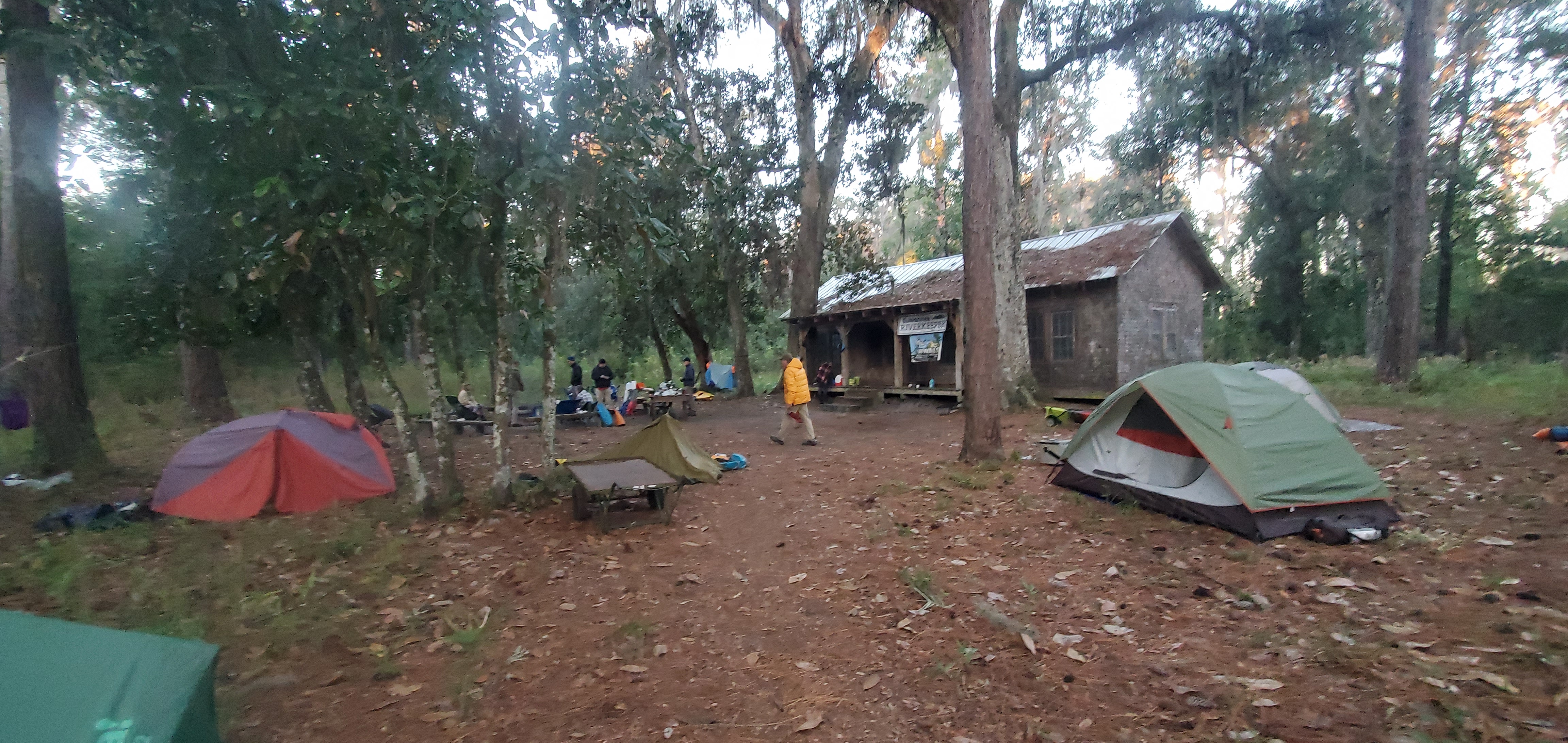 Hebard Cabin, morning tents, Floyds Island, 07:03:10, 30.8562662, -82.2664029