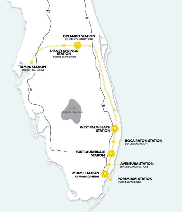 Brightline Route to Disney World and Tampa Bay