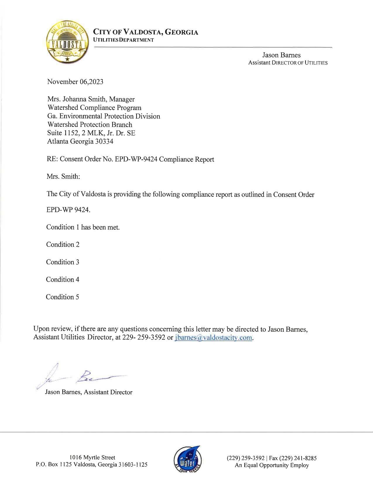 Valdosta Utilities Cover letter 2023-11-06