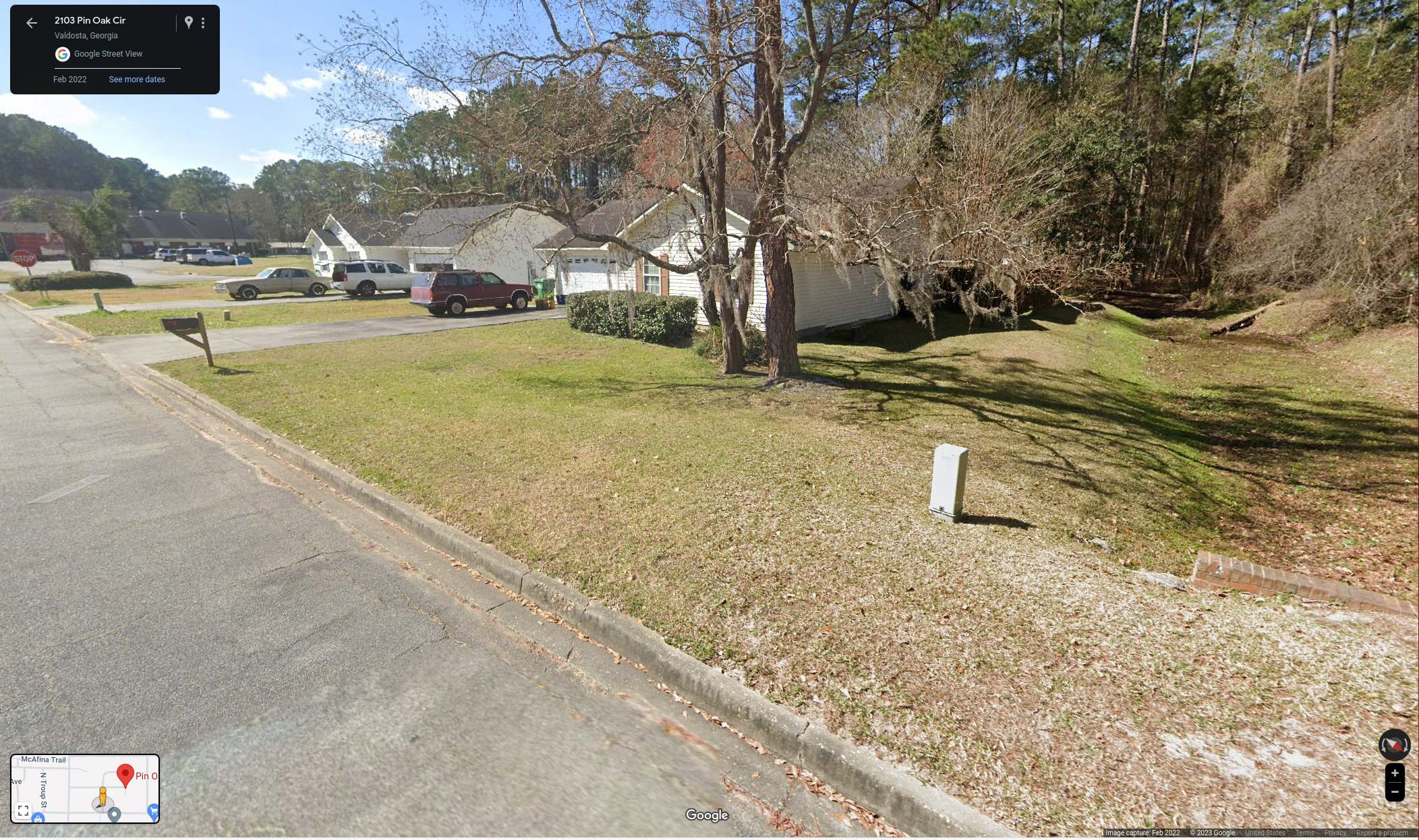 One Mile Branch crossing Pin Oak Circle in Google Streetview