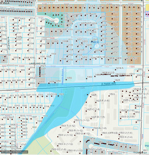 [Map: One Mile Branch floodplain on Pin Oak Circle in VALORGIS]