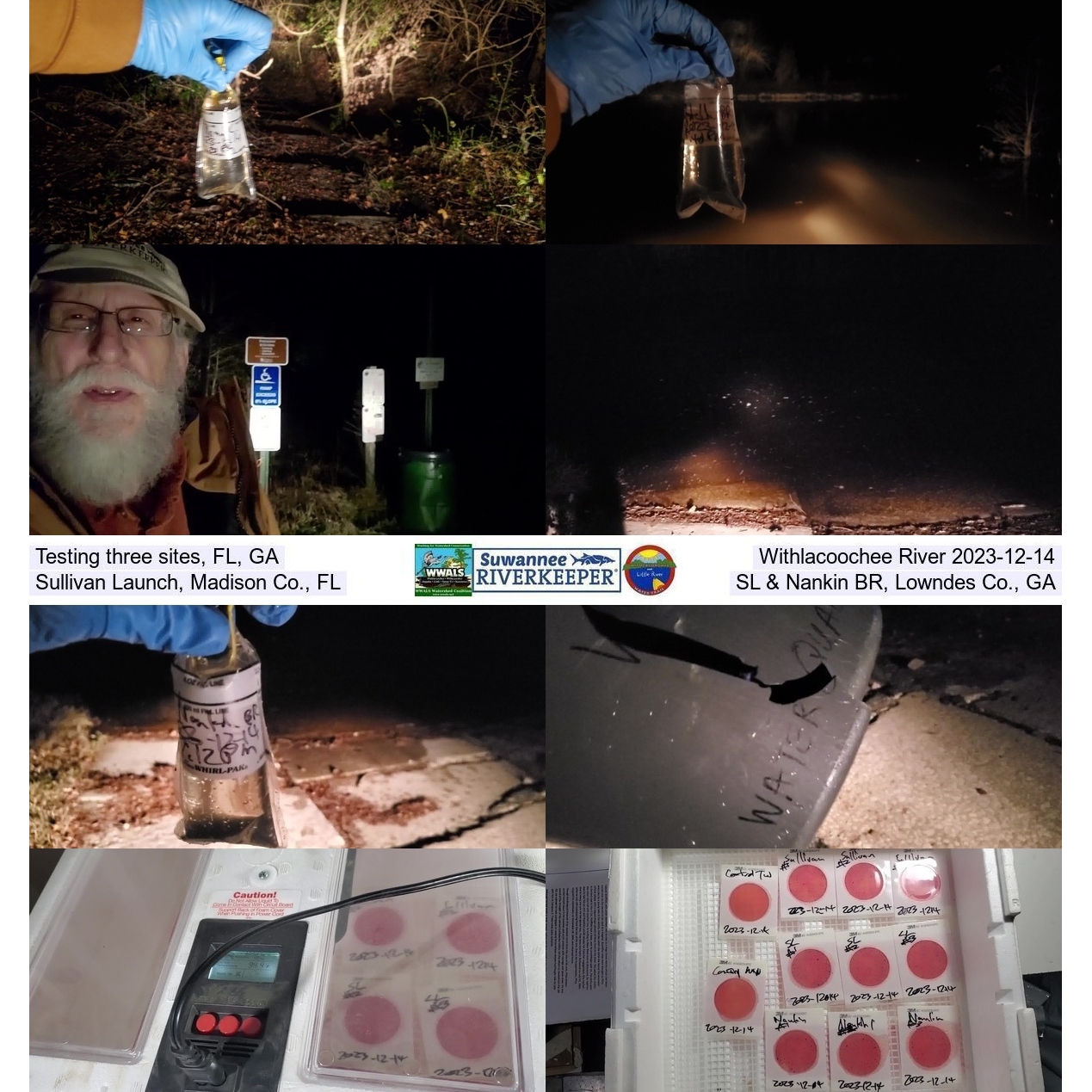 IG: Three test sites, samples, and results, Withlacoochee River 2023-12-14