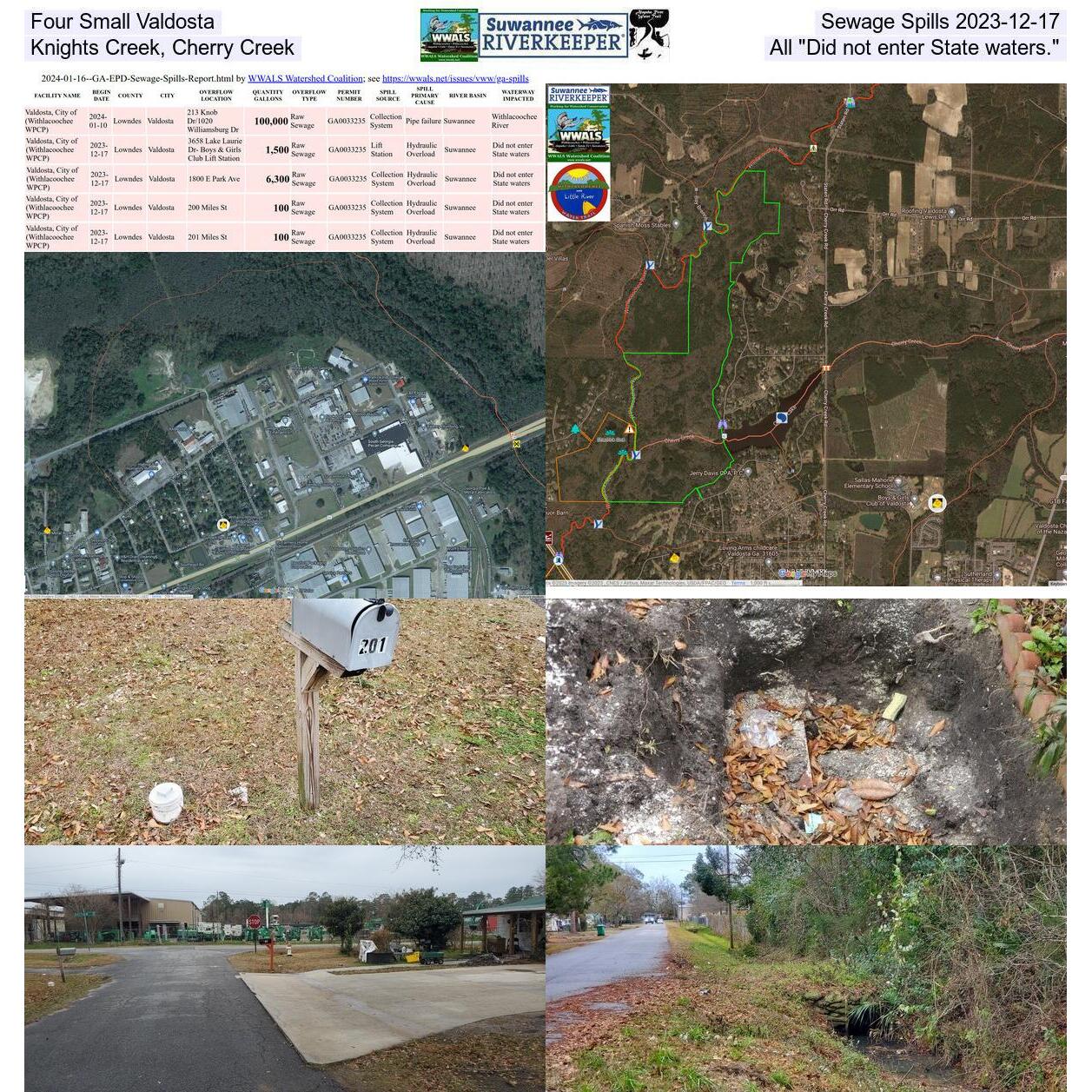 Four small Valdosta sewage spills 2023-12-17