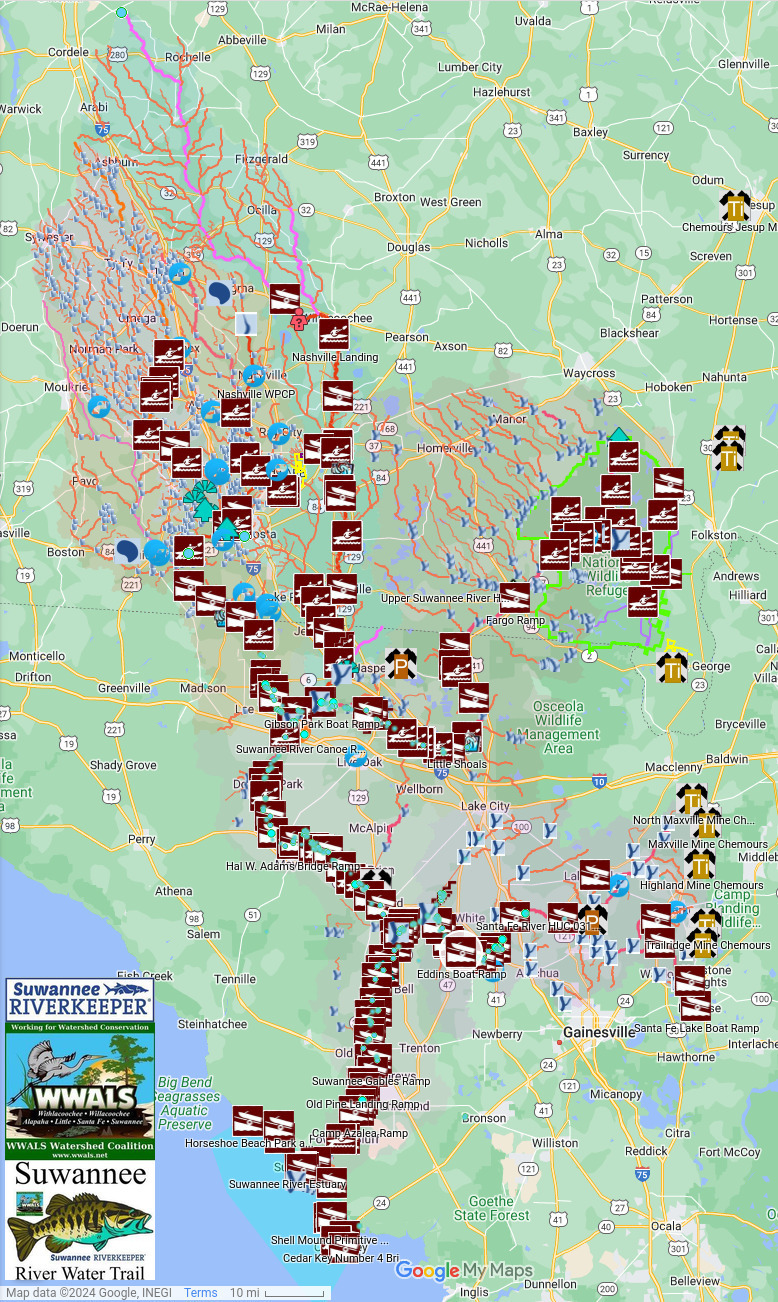 Map: Clean Alapaha, Withlacoochee, Ichetucknee, and Santa Fe Rivers 2024-01-17