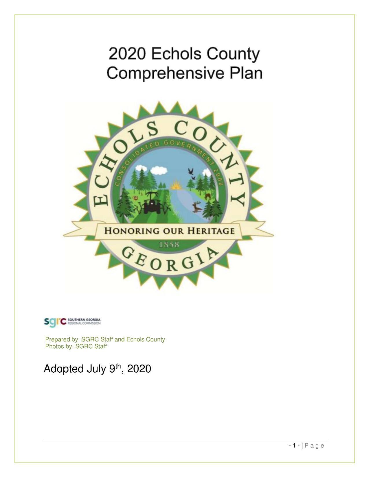 Page 01, 2020 Echols County Comprehensive Plan, Adopted July 9th, 2020