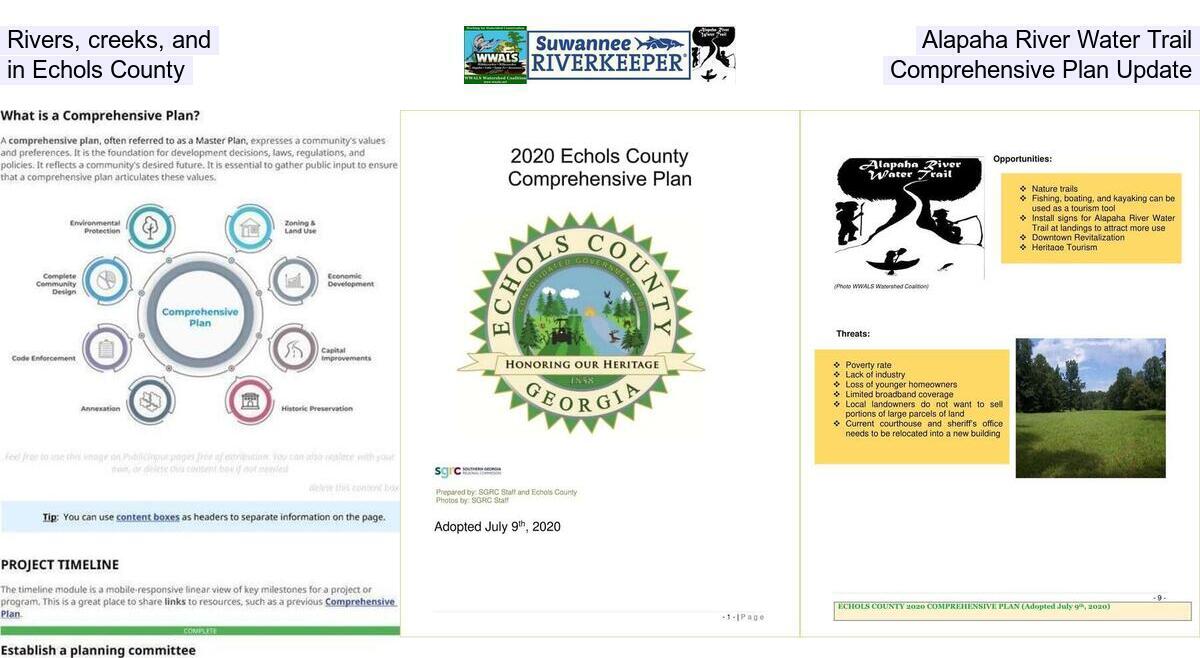 Rivers, creeks, and Alapaha River Water Trail in Echols County Comprehensive Plan Update