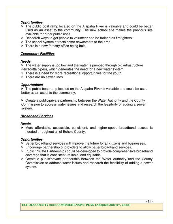 Page 21, Opportunities: The public boat ramp located on the Alapaha River is valuable and could be used better as an asset to the community.