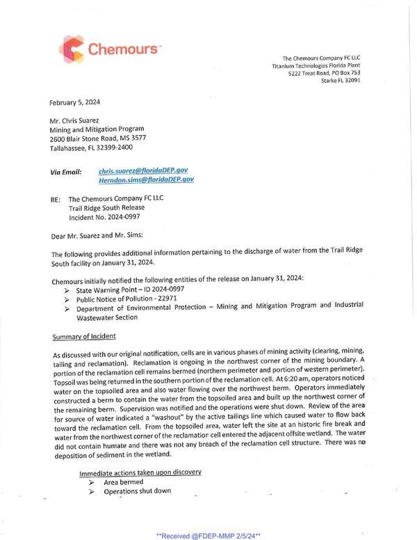 [Trail Ridge South Release Incident No. 2024-0997]