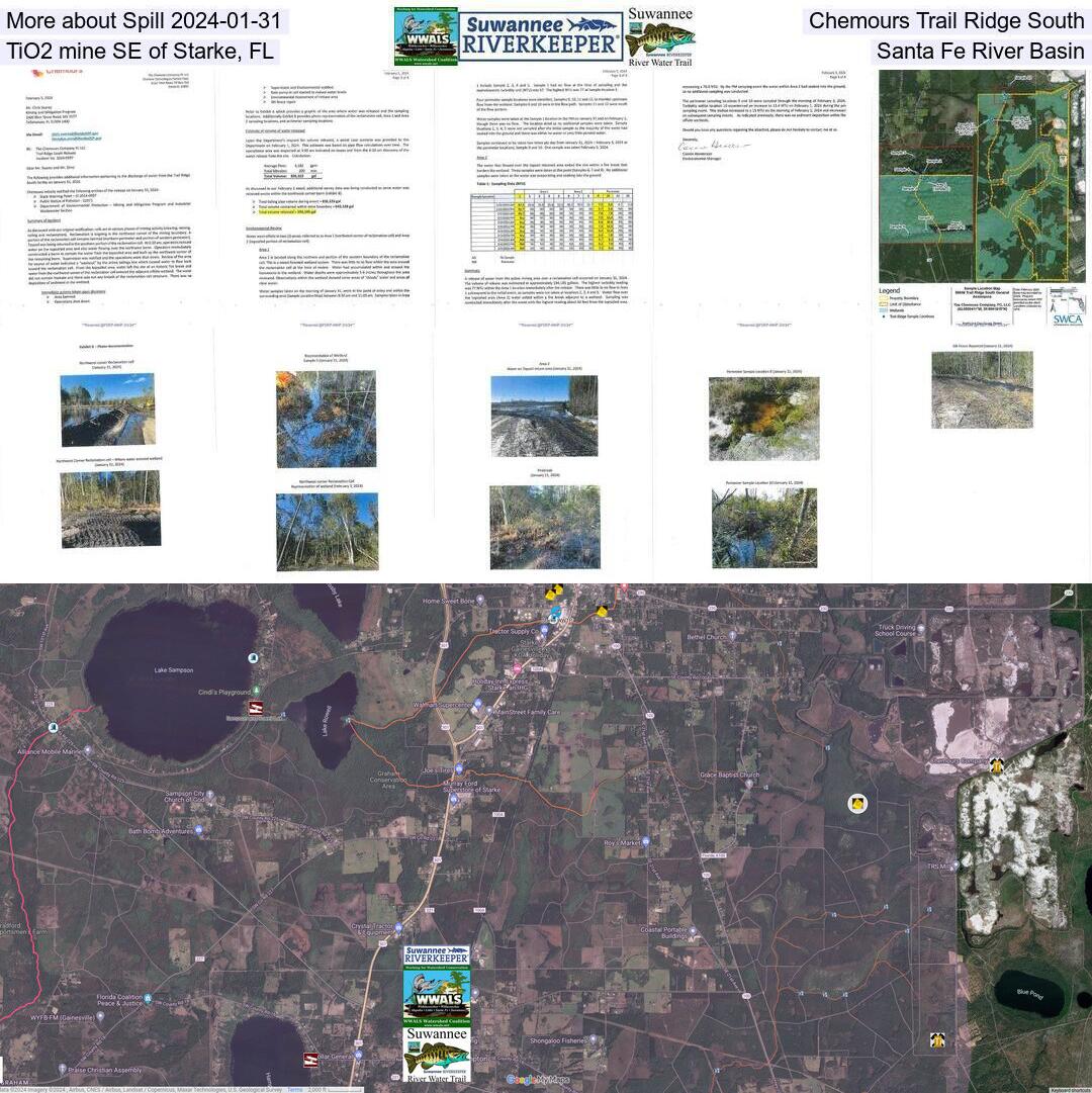 More about Spill 2024-01-31, Chemours Trail Ridge South, TiO2 mine SE of Starke, FL, Santa Fe River Basin