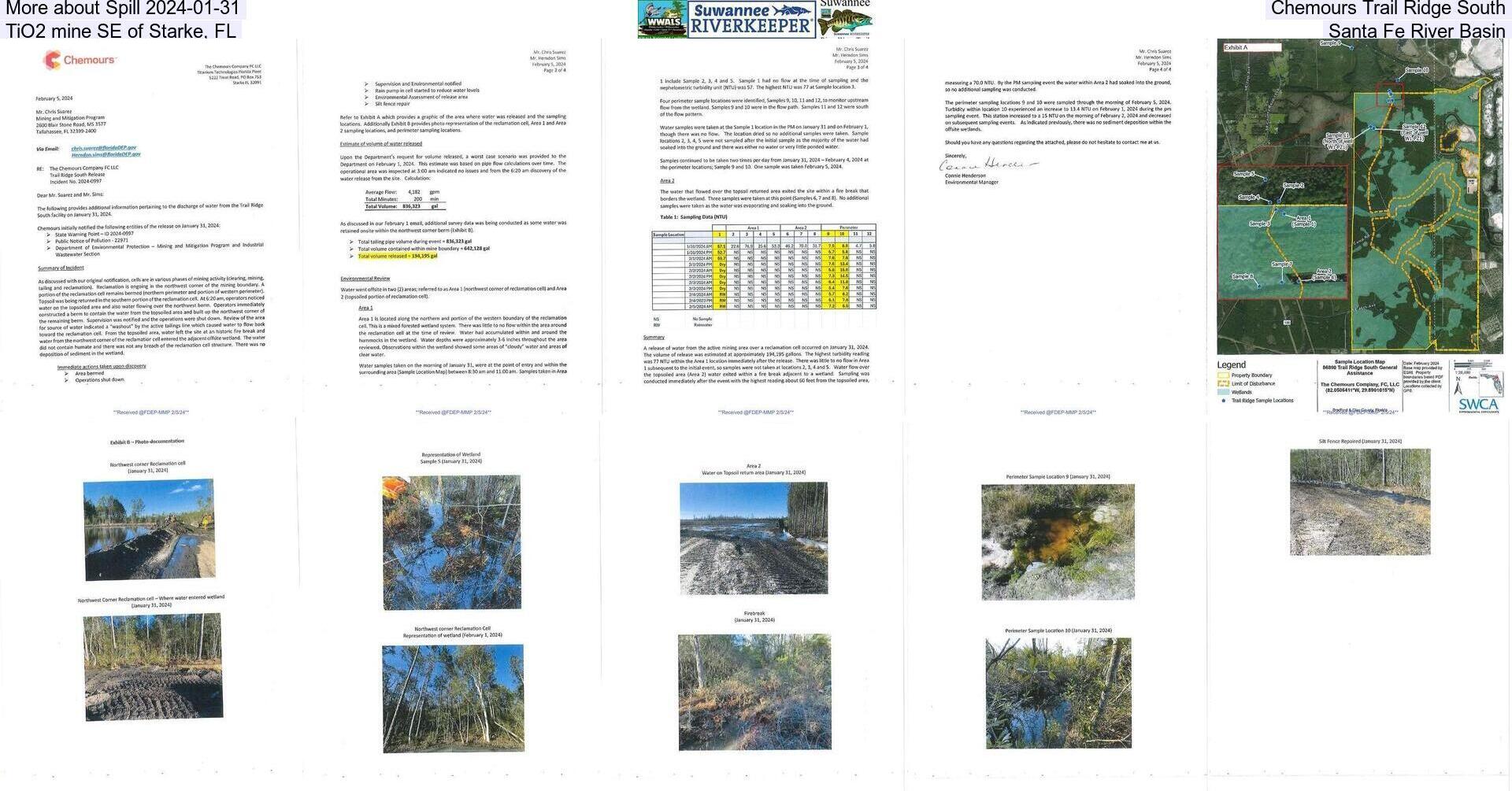 [More about Spill 2024-01-31, Chemours Trail Ridge South, TiO2 mine SE of Starke, FL, Santa Fe River Basin]