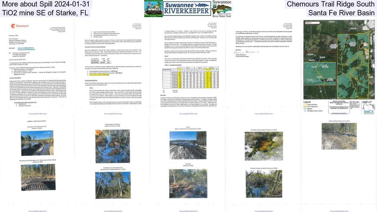 More about Spill 2024-01-31, Chemours Trail Ridge South, TiO2 mine SE of Starke, FL, Santa Fe River Basin