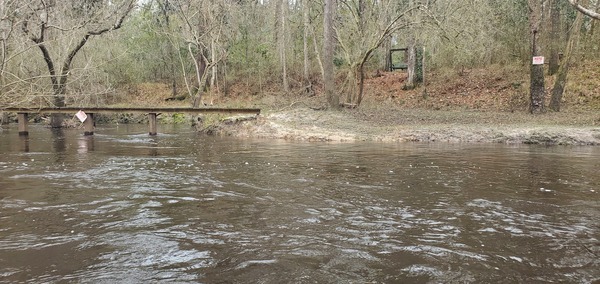 Landowner bridge, swing, posted sign, 12:22:54, 30.8544009, -83.3325427