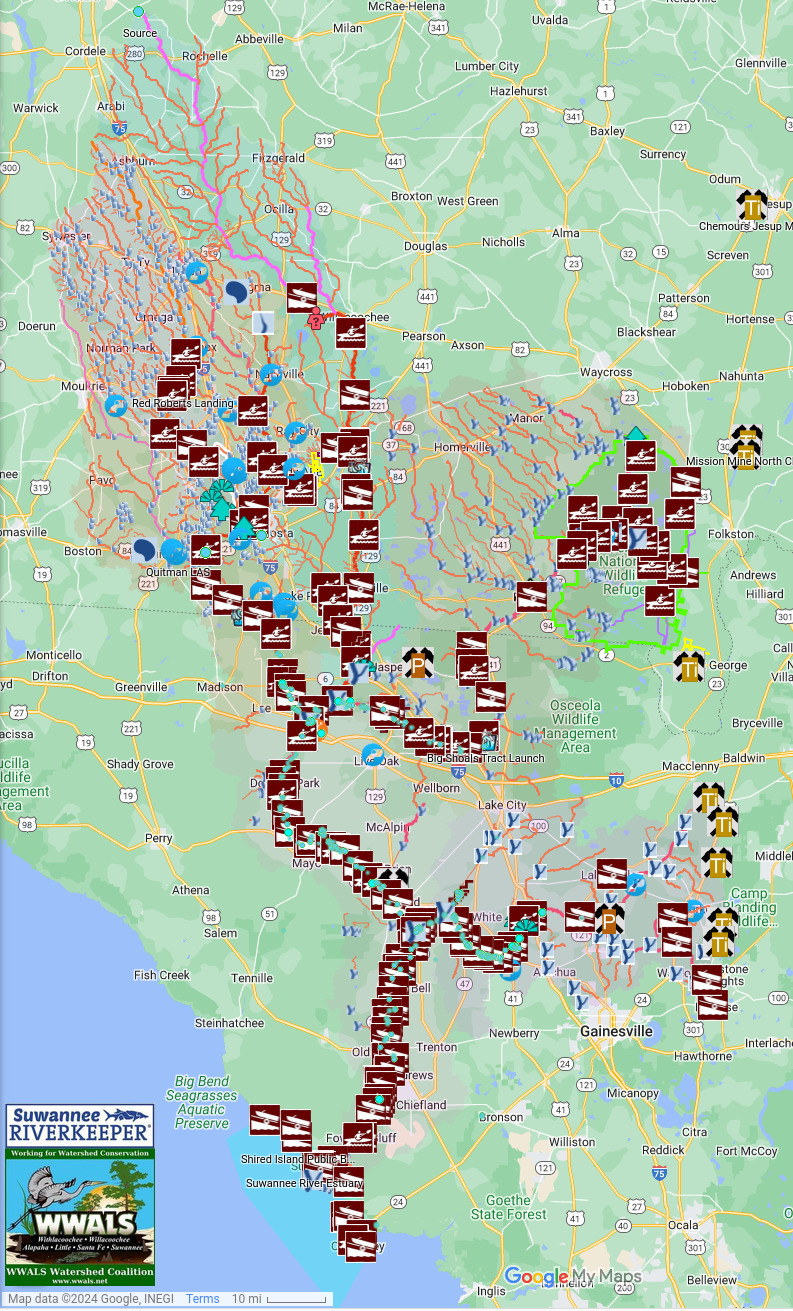 Map: Clean Franks Creek and Withlacoochee, Alapaha, Santa Fe, and Suwannee Rivers 2024-02-14