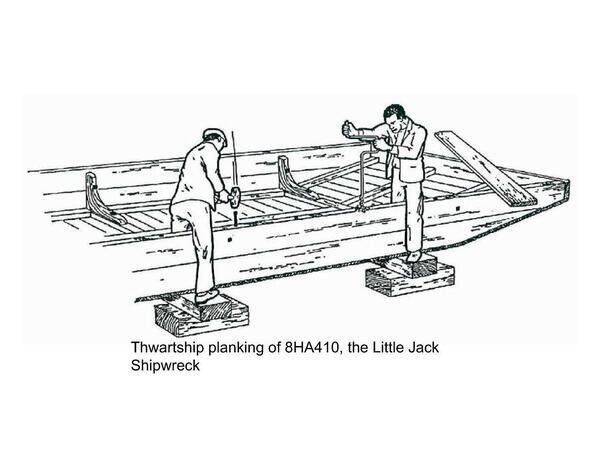 Thwartship planking of 8HA410, the Little Jack Shipwreck, maybe the Troupville boat, somewhere between Madison Blue Spring and Melvin Shoals