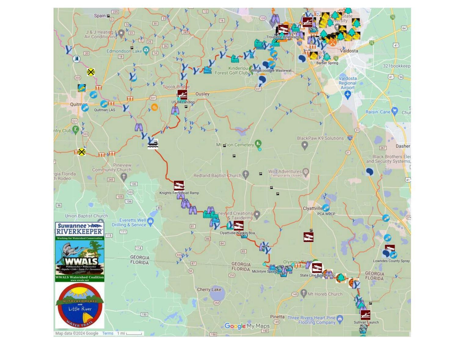 WLRWT map: Knights Ferry, Clyattville Nankin, and State Line Boat Ramps