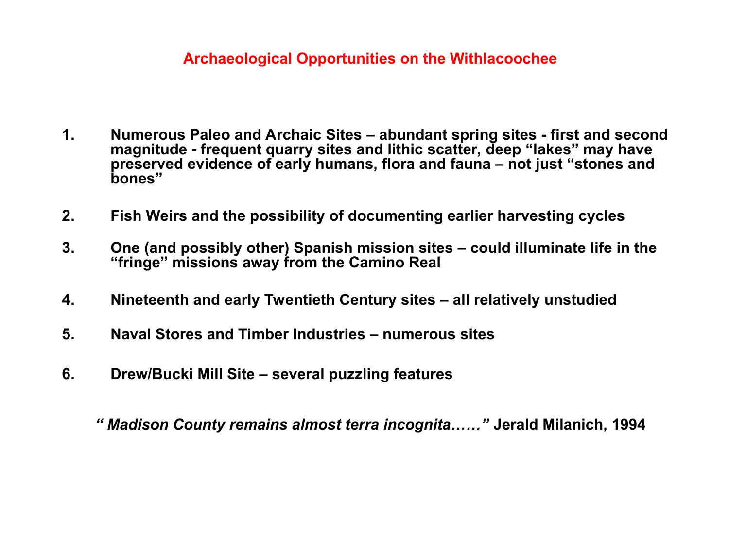 Archaeological Opportunities on the Withlacoochee