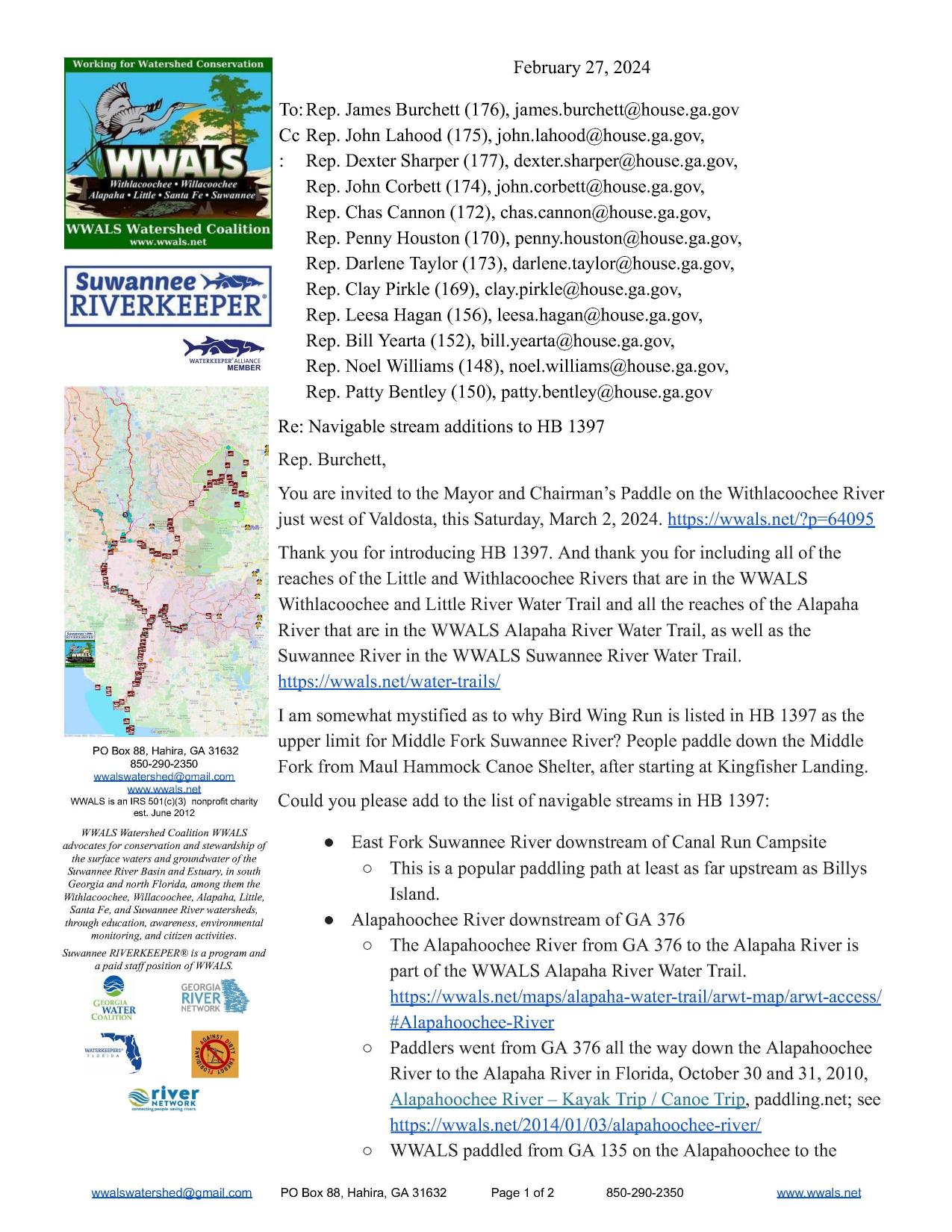 East For Suwannee River and Alapahoochee River