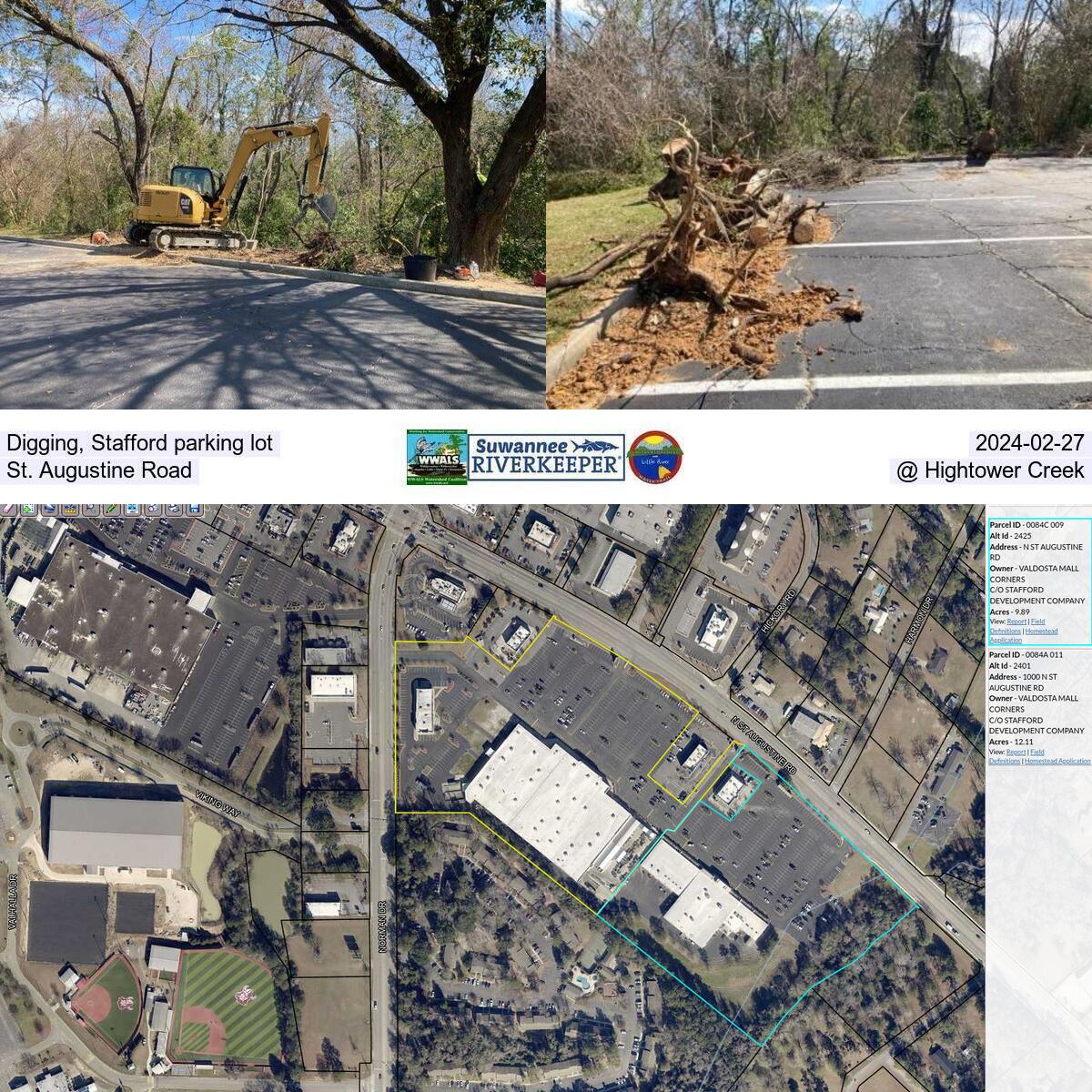 Digging in the Stafford parking lot, St. Augustine Road at Hightower Creek 2024-02-27